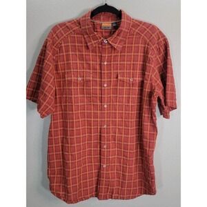 Merrell Plaid Short Sleeve Button Up Shirt‎ Mens Large Cotton Outdoor Hiking
